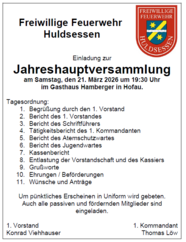 Jahreshauptversammlung der FFW Huldsessen am 21. März 2026