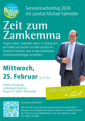 Landkreis Seniorennachmittag am Mittwoch, 25. Februar 2026 15-17 Uhr im Landratsamt Rottal-Inn